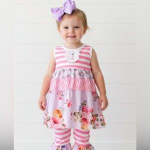 Boutique Pink & Purple Striped Ruffle Outfit, Girl's